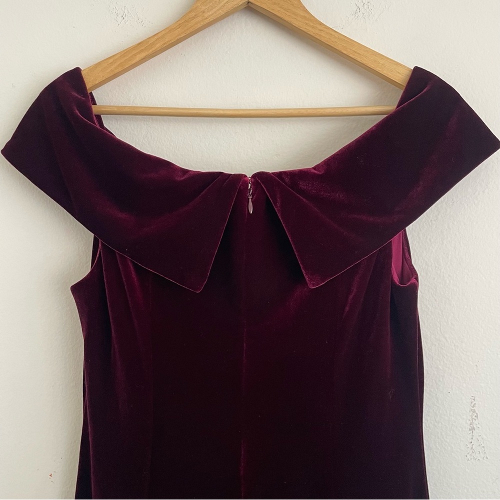 Xscape Velvet Wine Off-Shoulder Mini Dress - Picture 6 of 8